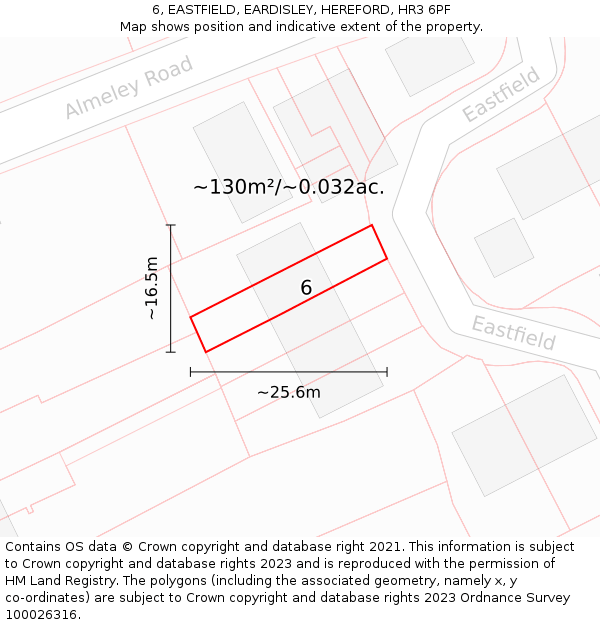 6, EASTFIELD, EARDISLEY, HEREFORD, HR3 6PF: Plot and title map