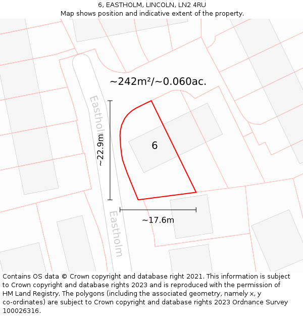 6, EASTHOLM, LINCOLN, LN2 4RU: Plot and title map