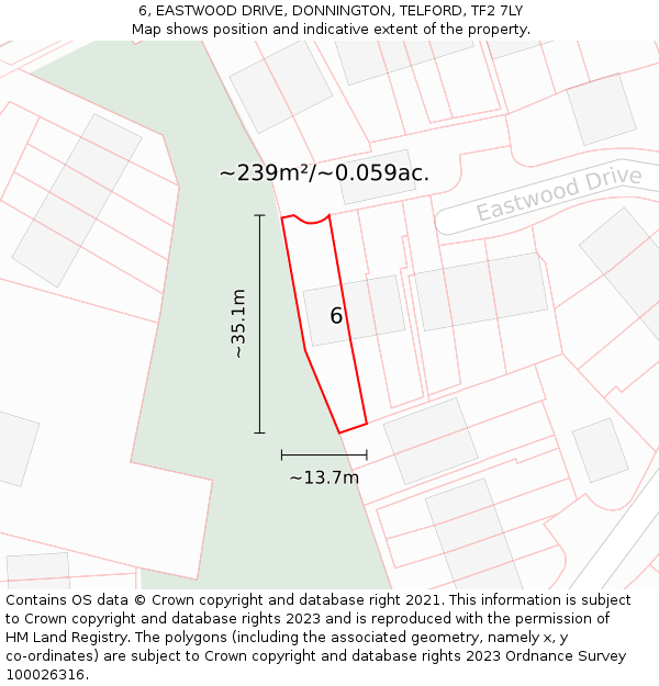 6, EASTWOOD DRIVE, DONNINGTON, TELFORD, TF2 7LY: Plot and title map