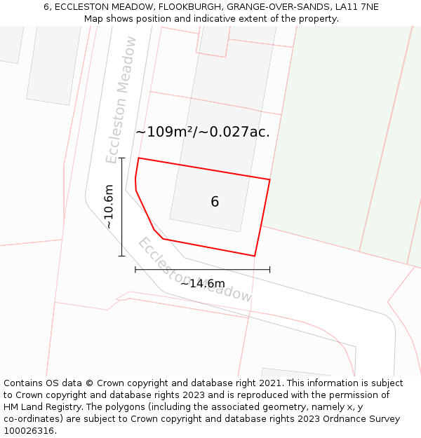 6, ECCLESTON MEADOW, FLOOKBURGH, GRANGE-OVER-SANDS, LA11 7NE: Plot and title map