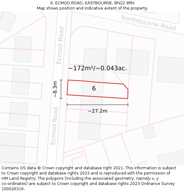 6, ECMOD ROAD, EASTBOURNE, BN22 8RN: Plot and title map