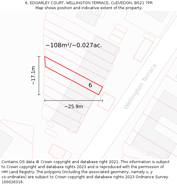 6, EDGARLEY COURT, WELLINGTON TERRACE, CLEVEDON, BS21 7PR: Plot and title map