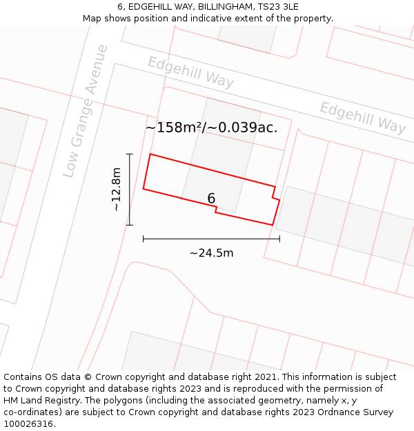 6, EDGEHILL WAY, BILLINGHAM, TS23 3LE: Plot and title map