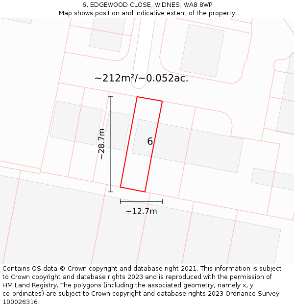 6, EDGEWOOD CLOSE, WIDNES, WA8 8WP: Plot and title map
