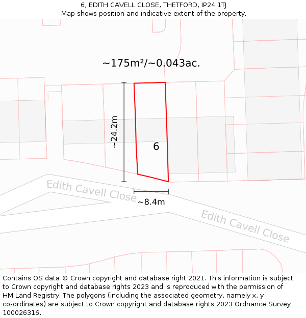 6, EDITH CAVELL CLOSE, THETFORD, IP24 1TJ: Plot and title map
