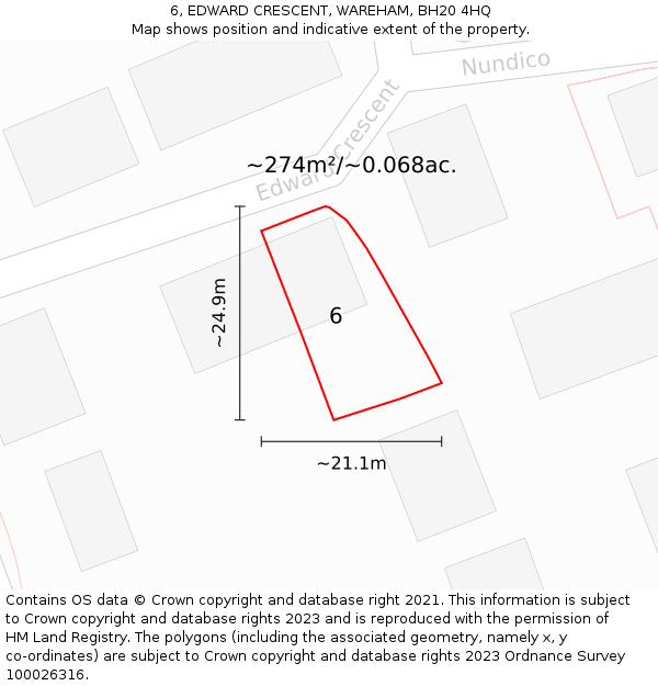 6, EDWARD CRESCENT, WAREHAM, BH20 4HQ: Plot and title map