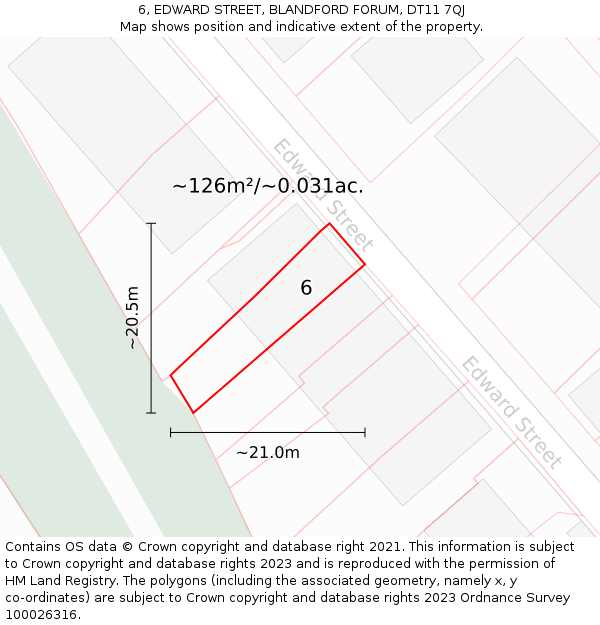 6, EDWARD STREET, BLANDFORD FORUM, DT11 7QJ: Plot and title map
