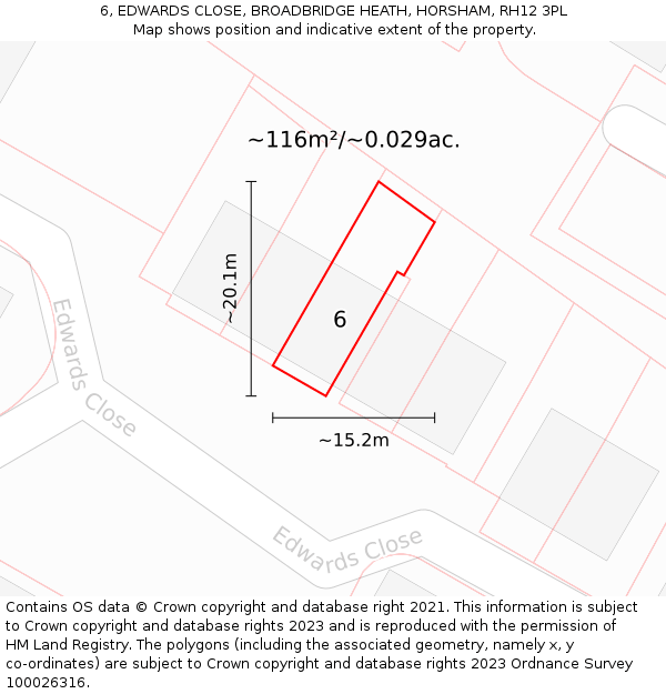 6, EDWARDS CLOSE, BROADBRIDGE HEATH, HORSHAM, RH12 3PL: Plot and title map