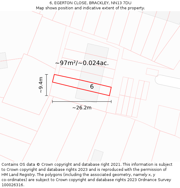 6, EGERTON CLOSE, BRACKLEY, NN13 7DU: Plot and title map