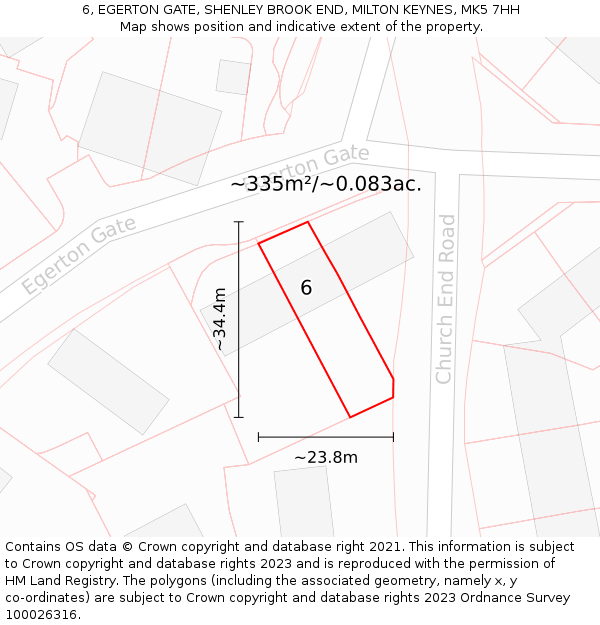 6, EGERTON GATE, SHENLEY BROOK END, MILTON KEYNES, MK5 7HH: Plot and title map