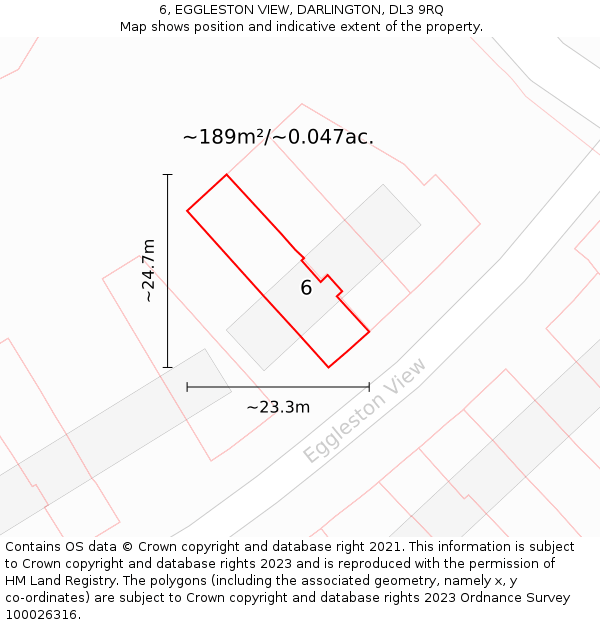 6, EGGLESTON VIEW, DARLINGTON, DL3 9RQ: Plot and title map