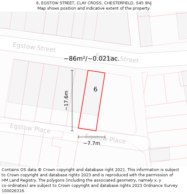 6, EGSTOW STREET, CLAY CROSS, CHESTERFIELD, S45 9NJ: Plot and title map