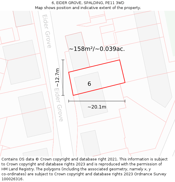 6, EIDER GROVE, SPALDING, PE11 3WD: Plot and title map