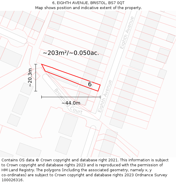 6, EIGHTH AVENUE, BRISTOL, BS7 0QT: Plot and title map