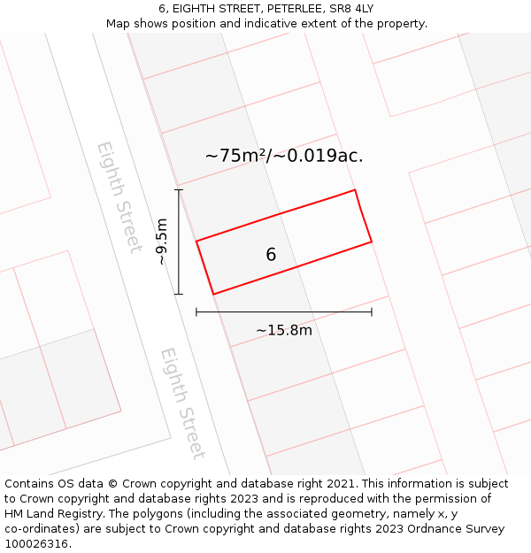 6, EIGHTH STREET, PETERLEE, SR8 4LY: Plot and title map
