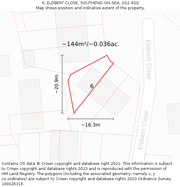 6, ELDBERT CLOSE, SOUTHEND-ON-SEA, SS2 4SQ: Plot and title map