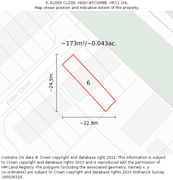 6, ELDER CLOSE, HIGH WYCOMBE, HP11 1HL: Plot and title map