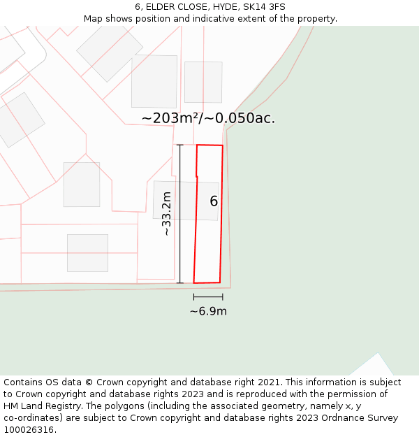 6, ELDER CLOSE, HYDE, SK14 3FS: Plot and title map
