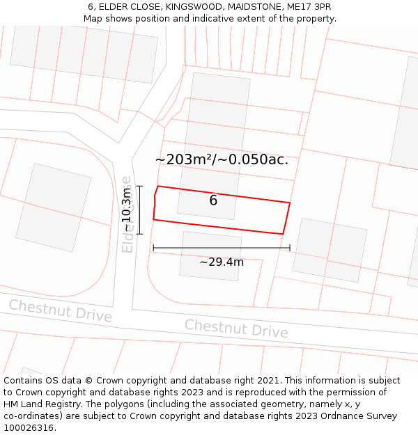 6, ELDER CLOSE, KINGSWOOD, MAIDSTONE, ME17 3PR: Plot and title map