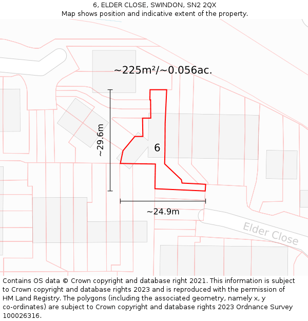 6, ELDER CLOSE, SWINDON, SN2 2QX: Plot and title map