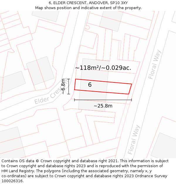 6, ELDER CRESCENT, ANDOVER, SP10 3XY: Plot and title map