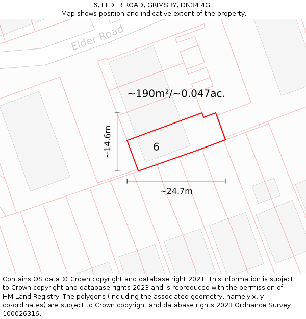 6, ELDER ROAD, GRIMSBY, DN34 4GE: Plot and title map