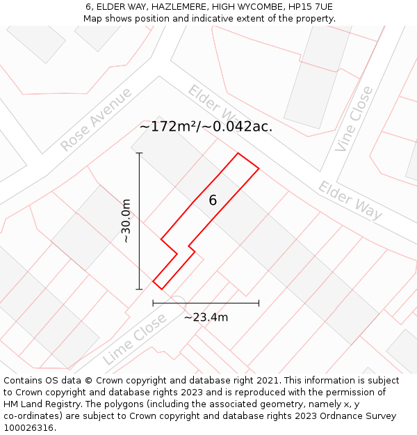 6, ELDER WAY, HAZLEMERE, HIGH WYCOMBE, HP15 7UE: Plot and title map