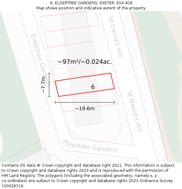 6, ELDERTREE GARDENS, EXETER, EX4 4DE: Plot and title map