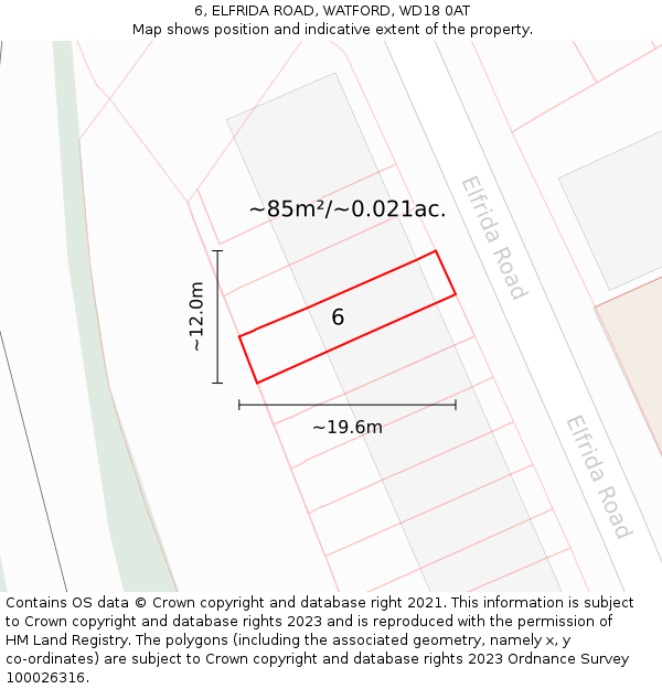 6, ELFRIDA ROAD, WATFORD, WD18 0AT: Plot and title map