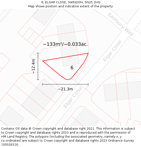 6, ELGAR CLOSE, SWINDON, SN25 2HG: Plot and title map
