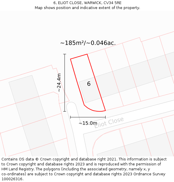 6, ELIOT CLOSE, WARWICK, CV34 5RE: Plot and title map