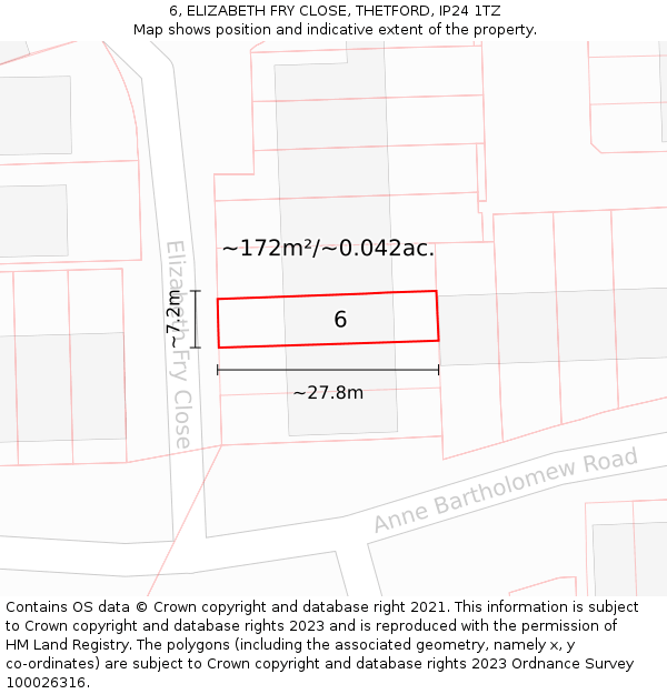 6, ELIZABETH FRY CLOSE, THETFORD, IP24 1TZ: Plot and title map