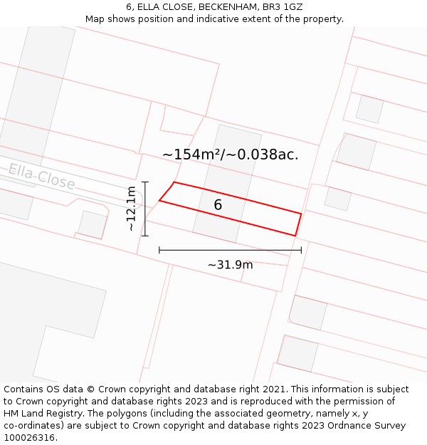 6, ELLA CLOSE, BECKENHAM, BR3 1GZ: Plot and title map