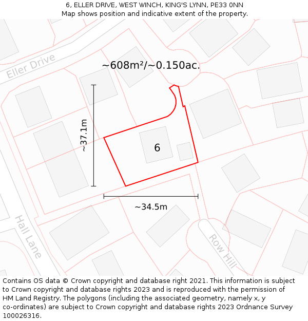 6, ELLER DRIVE, WEST WINCH, KING'S LYNN, PE33 0NN: Plot and title map