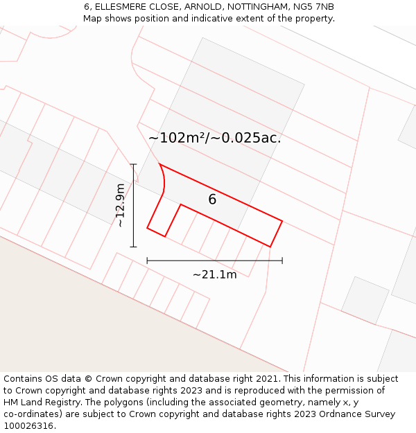 6, ELLESMERE CLOSE, ARNOLD, NOTTINGHAM, NG5 7NB: Plot and title map