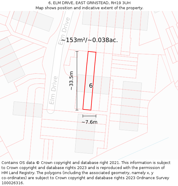 6, ELM DRIVE, EAST GRINSTEAD, RH19 3UH: Plot and title map