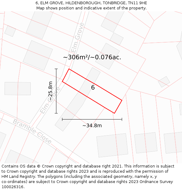 6, ELM GROVE, HILDENBOROUGH, TONBRIDGE, TN11 9HE: Plot and title map