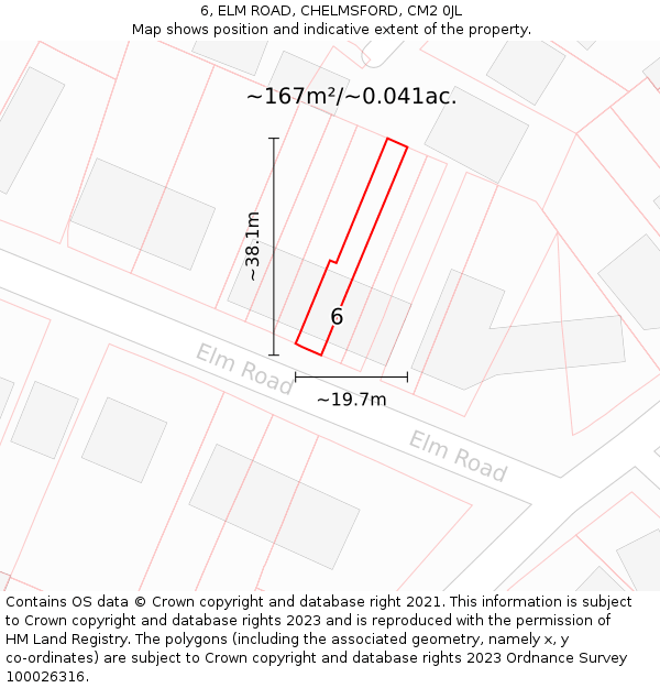 6, ELM ROAD, CHELMSFORD, CM2 0JL: Plot and title map