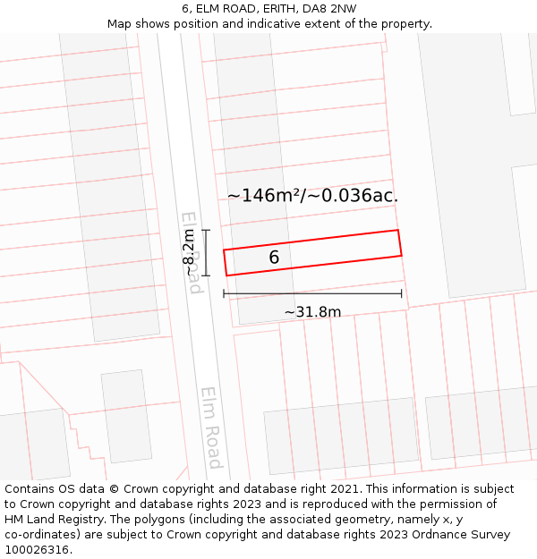 6, ELM ROAD, ERITH, DA8 2NW: Plot and title map