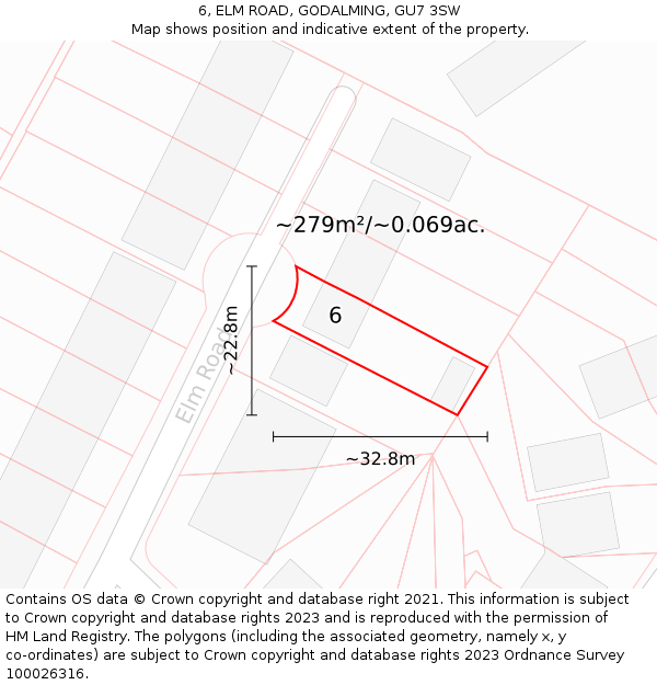 6, ELM ROAD, GODALMING, GU7 3SW: Plot and title map