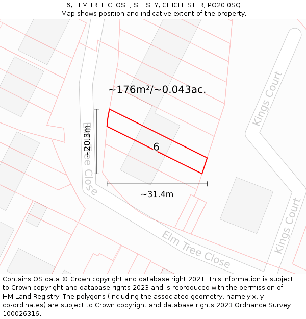 6, ELM TREE CLOSE, SELSEY, CHICHESTER, PO20 0SQ: Plot and title map