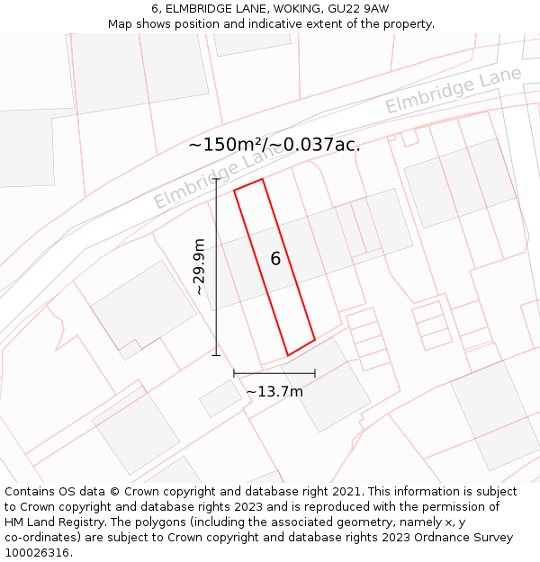6, ELMBRIDGE LANE, WOKING, GU22 9AW: Plot and title map