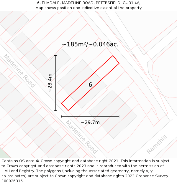 6, ELMDALE, MADELINE ROAD, PETERSFIELD, GU31 4AJ: Plot and title map