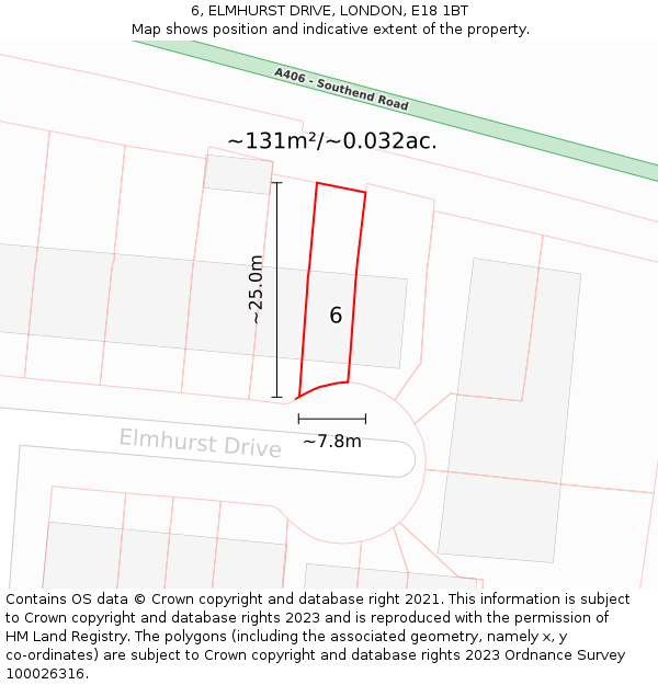 6, ELMHURST DRIVE, LONDON, E18 1BT: Plot and title map