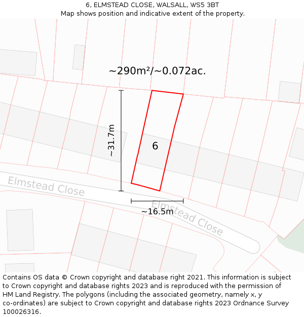 6, ELMSTEAD CLOSE, WALSALL, WS5 3BT: Plot and title map