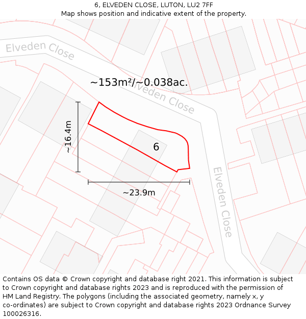 6, ELVEDEN CLOSE, LUTON, LU2 7FF: Plot and title map