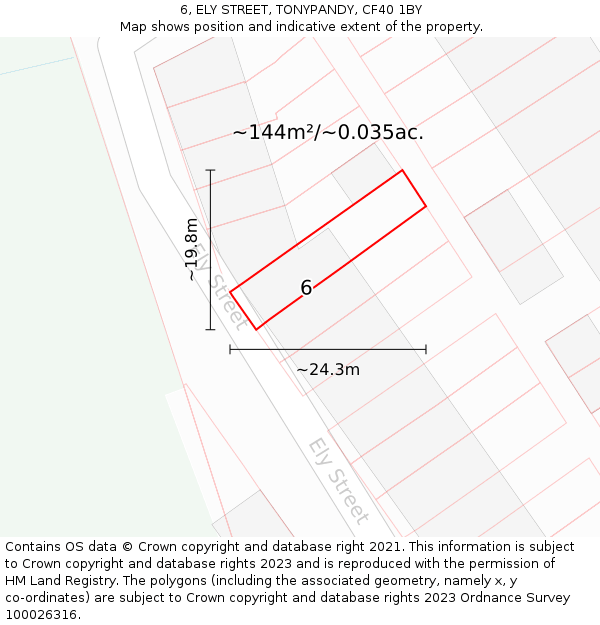 6, ELY STREET, TONYPANDY, CF40 1BY: Plot and title map