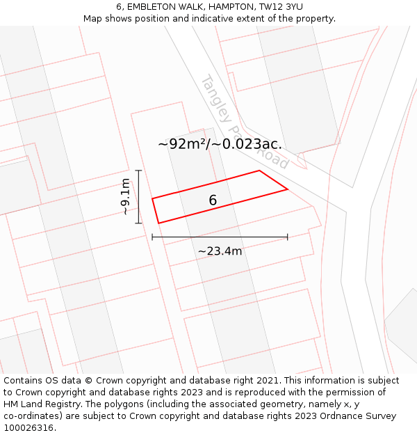 6, EMBLETON WALK, HAMPTON, TW12 3YU: Plot and title map