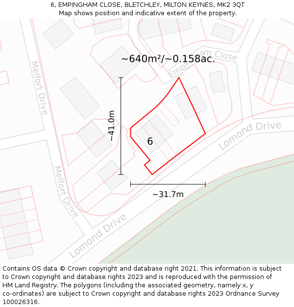 6, EMPINGHAM CLOSE, BLETCHLEY, MILTON KEYNES, MK2 3QT: Plot and title map