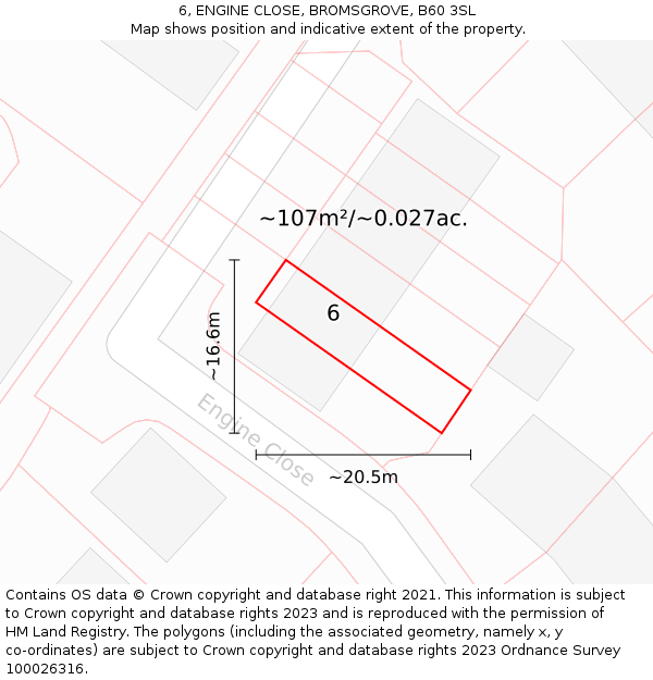 6, ENGINE CLOSE, BROMSGROVE, B60 3SL: Plot and title map